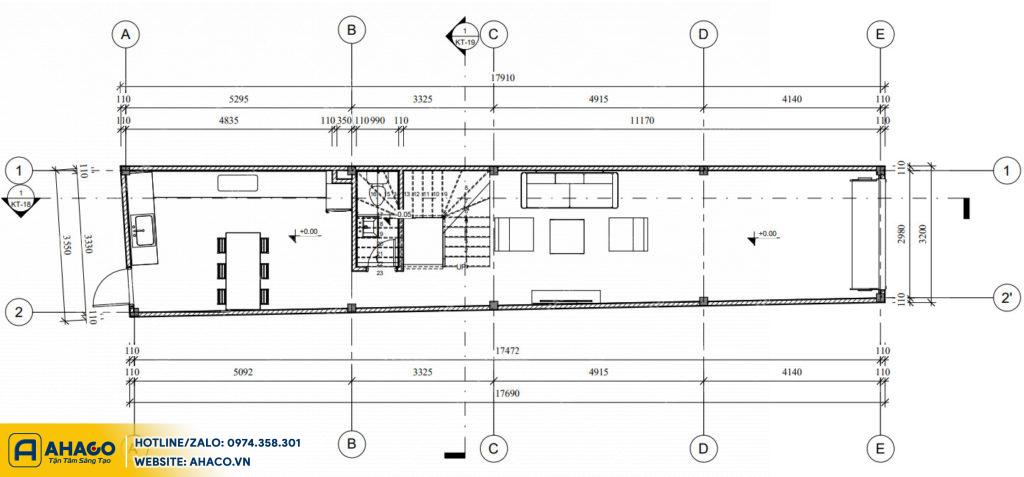 mặt bằng tầng 1 Mẫu nhà ống tân cổ điển 3 tầng đẹp