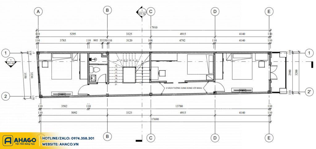 mặt bằng tầng 2 Mẫu nhà ống tân cổ điển 3 tầng đẹp