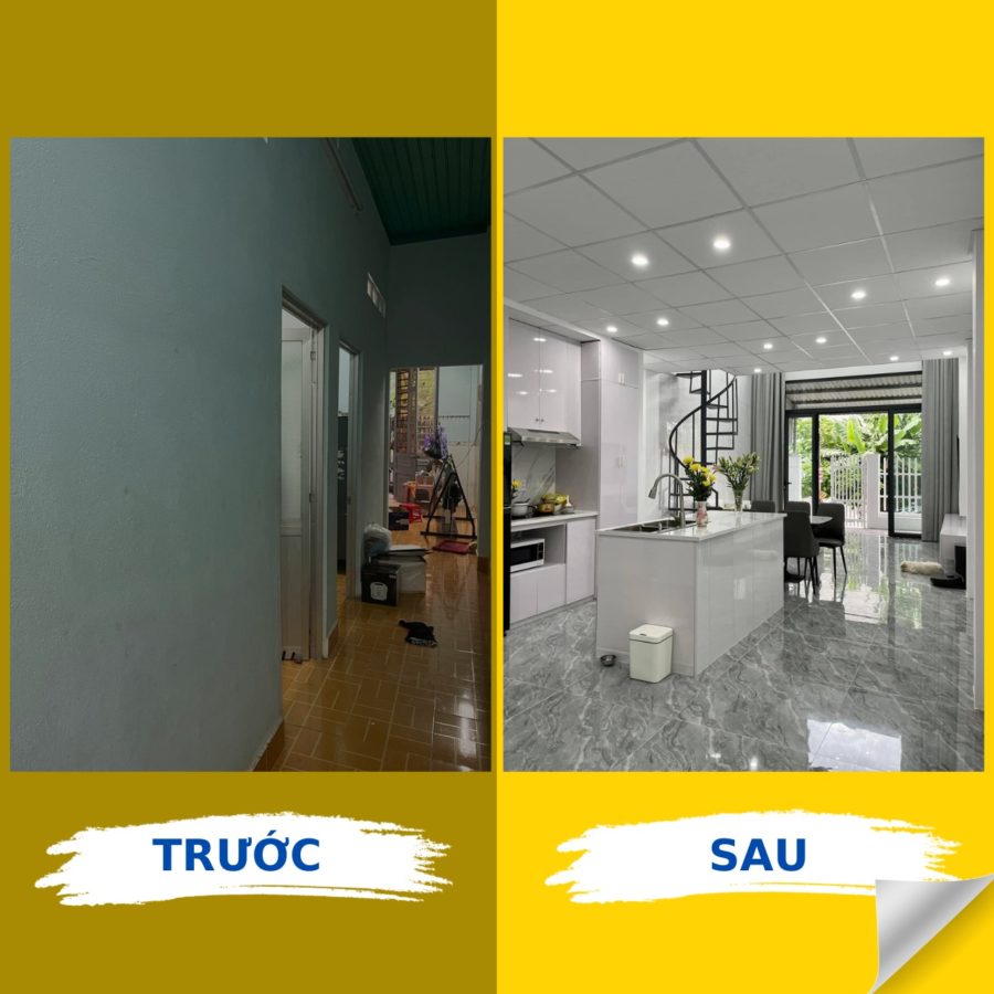 Trước Và Sau thay đổi màu sơn tường - Cải Tạo Nhà Cấp 4 