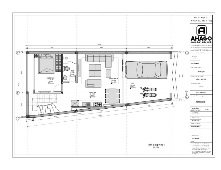 Bản Vẽ Nhà 5x16m 2 Tầng Có Gara ô Tô