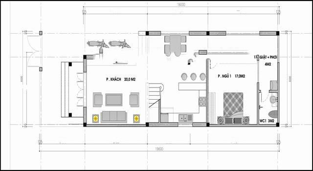 Mặt Bằng Nhà Gác Lửng Ngang 6m Dài 20m