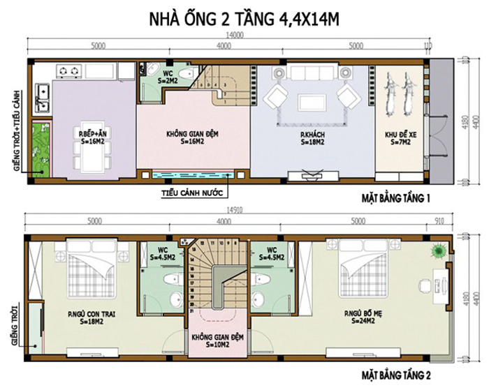 Mặt Bằng Nhà Mái Thái 2 Tầng 60m2