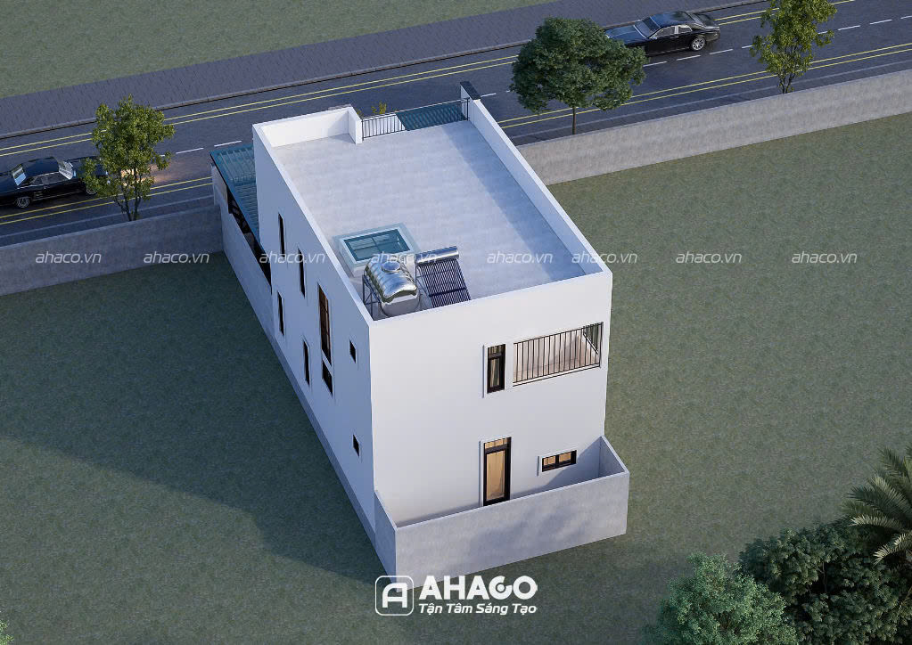 Phối cảnh 3D mẫu nhà 2 tầng mặt tiền 8m 4 phòng ngủ