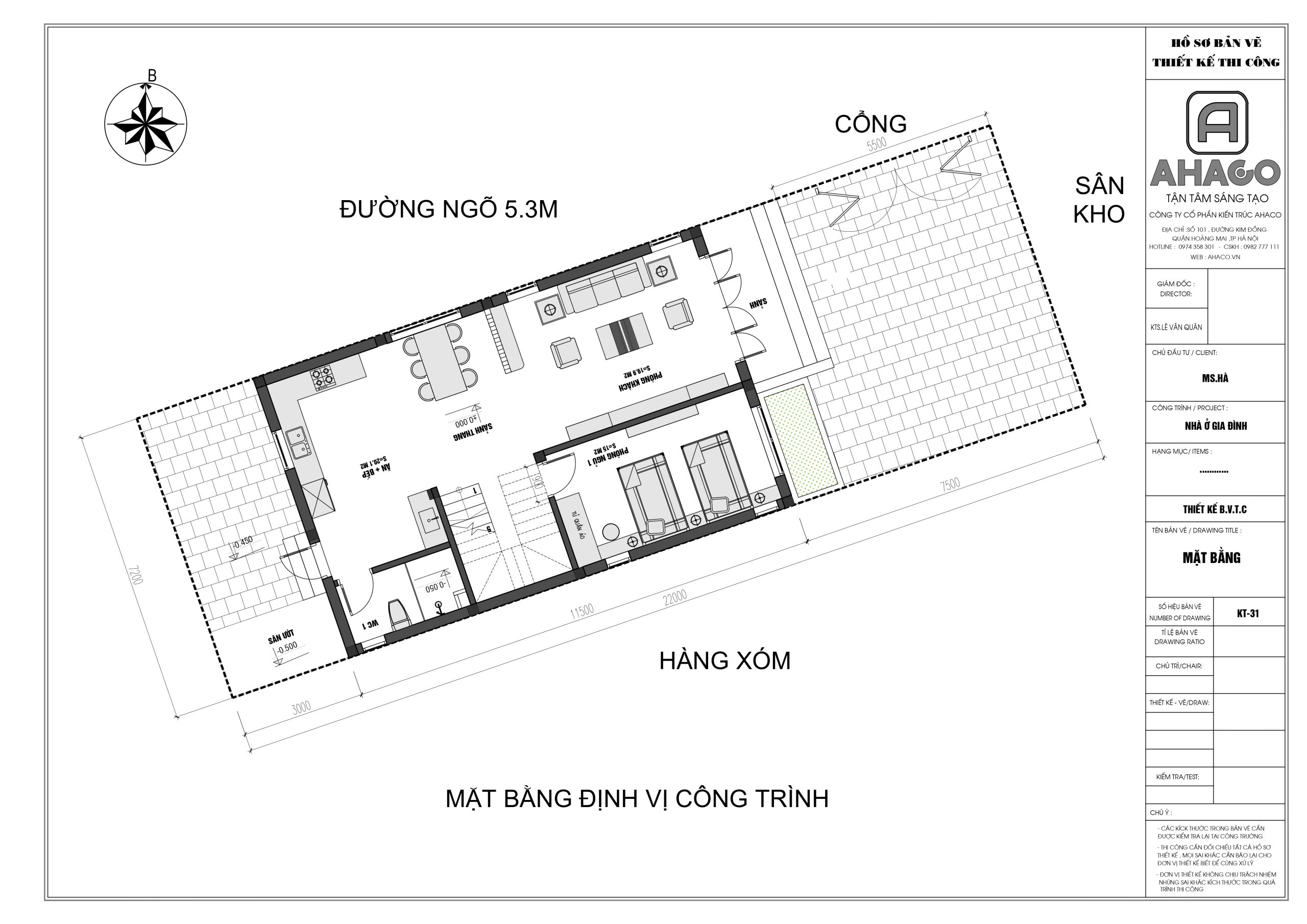 mặt bằng biệt thự 2 tầng 1 tum hiện đại mặt tiền 7m
