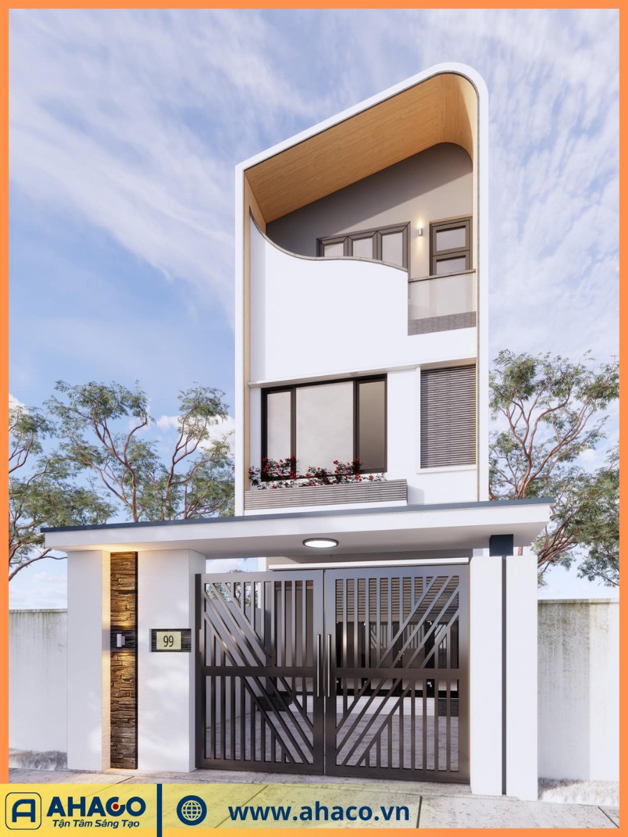Phối cảnh nhà phố 2 tầng 1 tum hiện đại tại Thái Nguyên