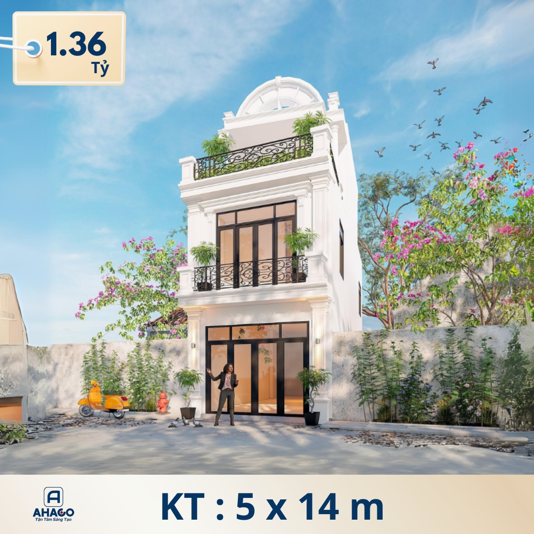 Mẫu nhà 2 tầng 1 tum tân cổ điển 3 phòng ngủ