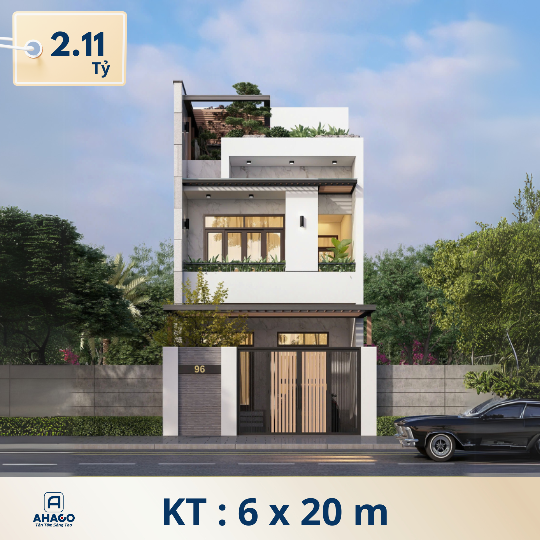 Mẫu nhà 2 tầng 1 tum ngang 6m
