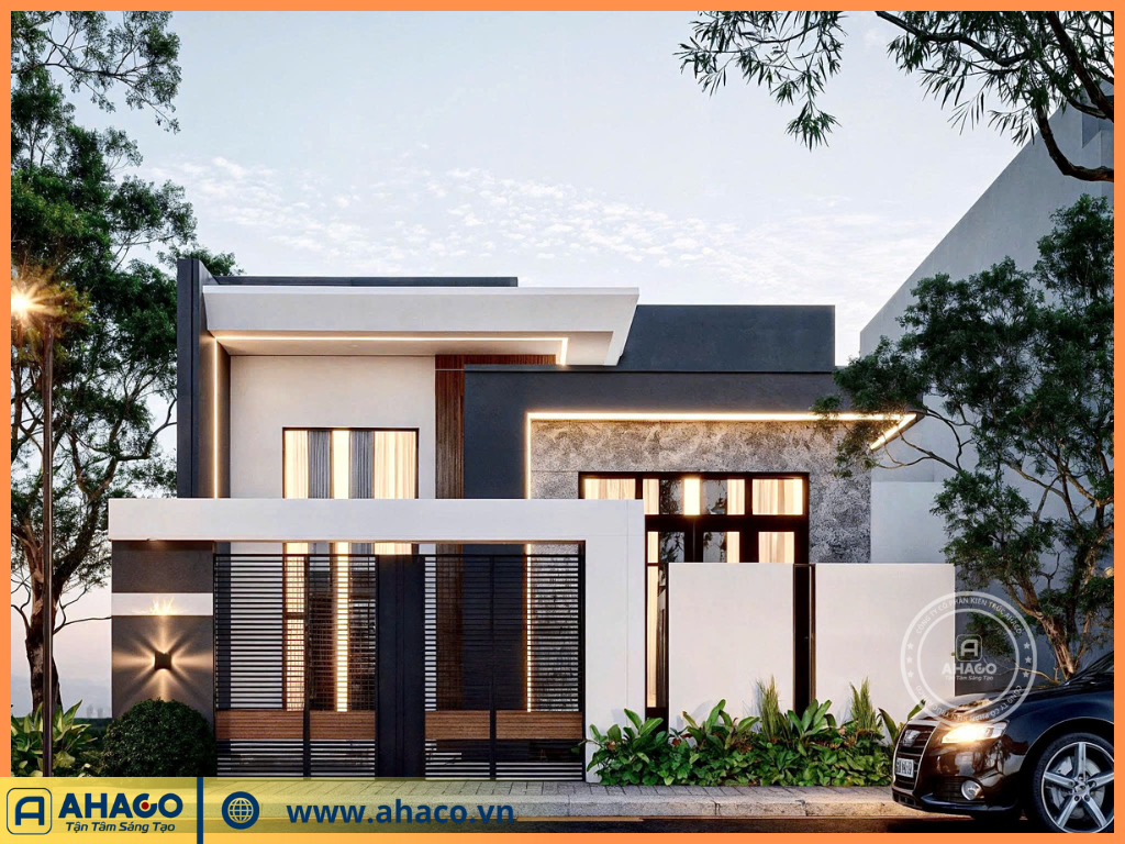 Phối cảnh ngoại thất mẫu nhà cấp 4 mái bằng mặt tiền 8m