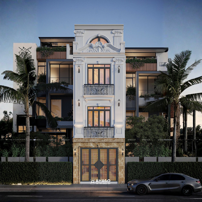 Nhà 3 Tầng 1 Tum Tân Cổ điển Mặt Tiền 4m5