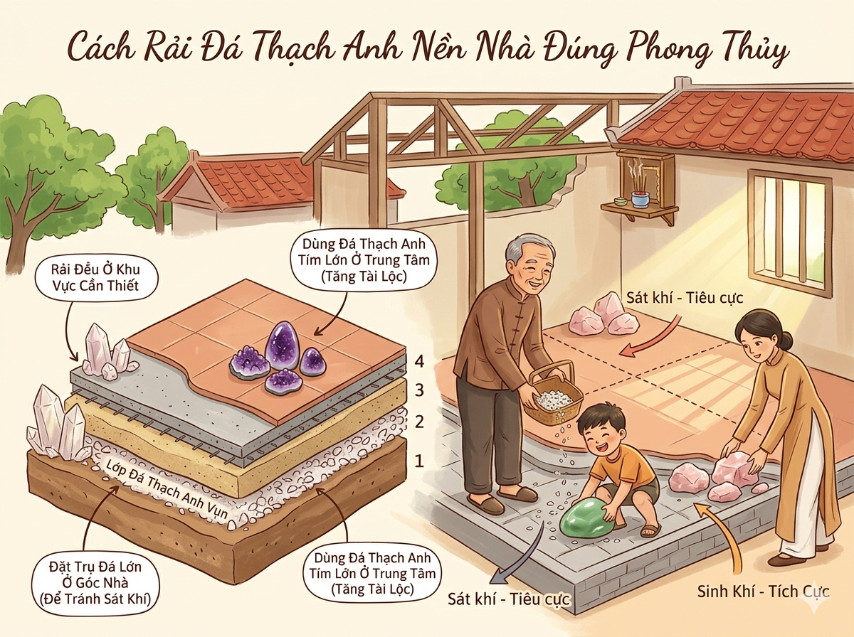 Cách Rải Đá Thạch Anh Nền Nhà Đúng Phong Thủy