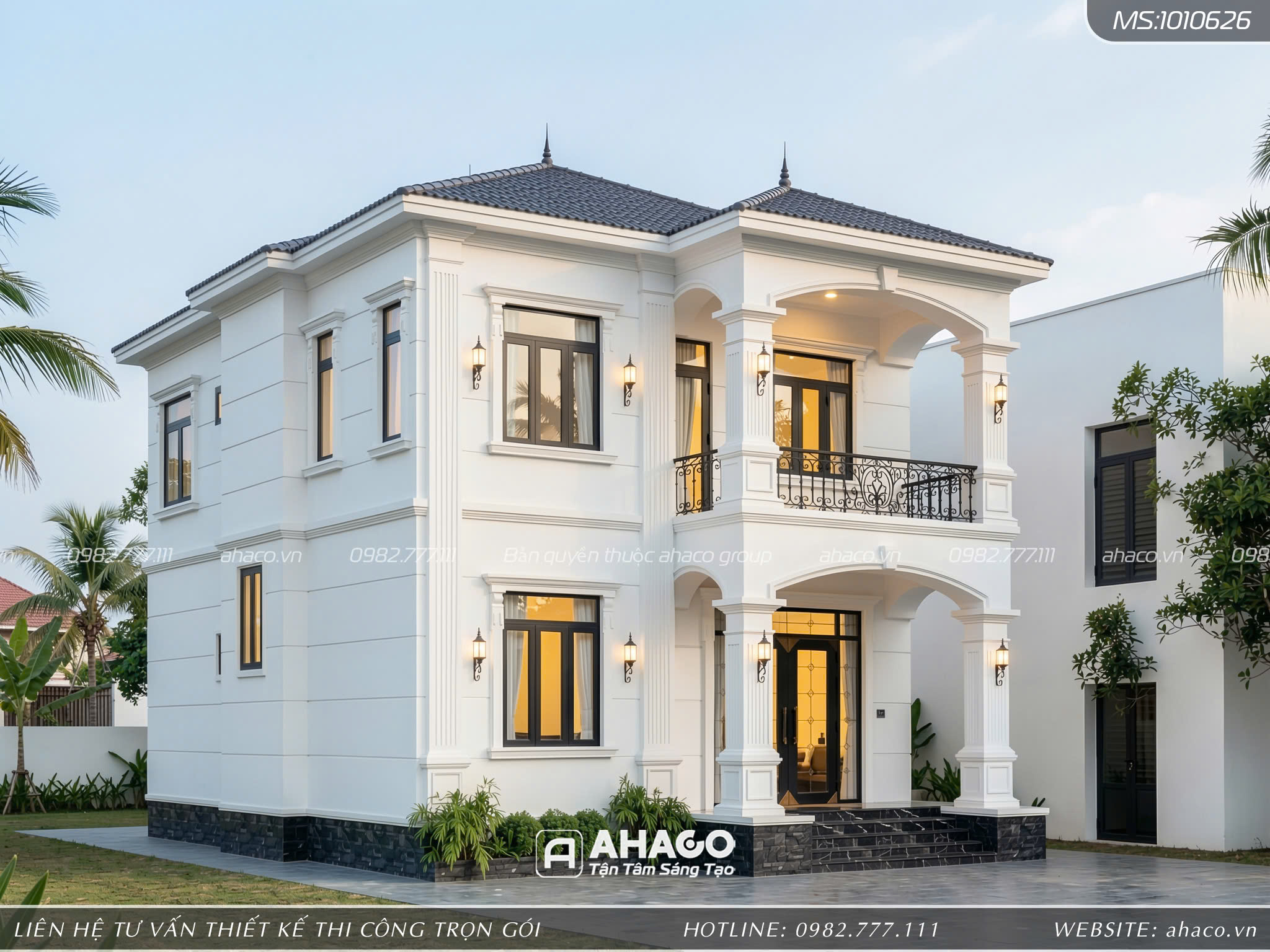 3D ngoại thất biệt thự mái nhật 8x11m 4 phòng ngủ