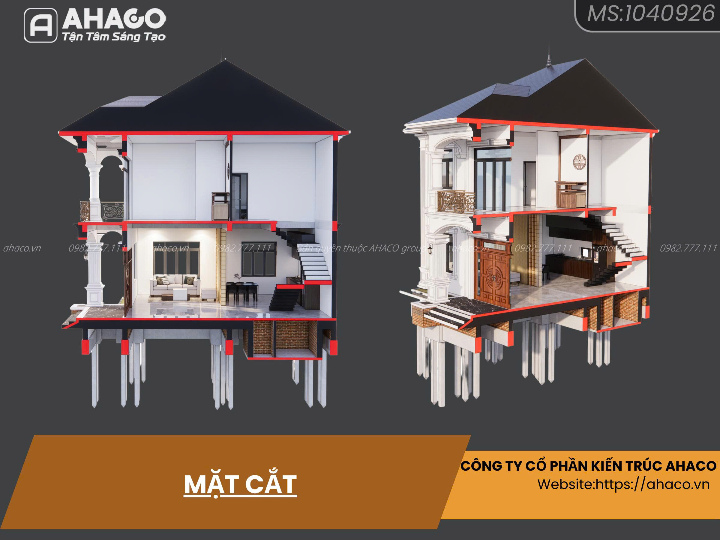 Mặt cắt biệt thự tân cổ điển 9x11m